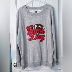 SO Light Gray Fleece oversized Sweatshirt with chenille football Game Day Patch